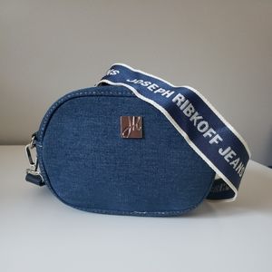 Joseph Ribkoff Denim Crossbody Purse w/ Logo Belt Strap Small Dainty fanny pack
